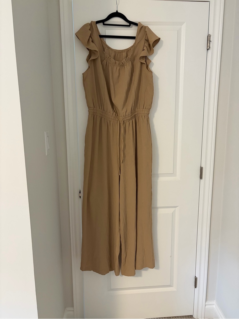 Women’s Tan Ruffle Sleeve jumpsuit  - Casual Knit